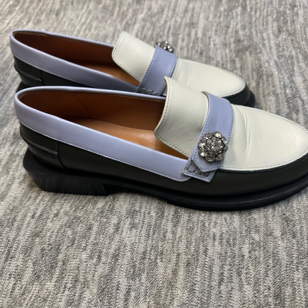 Ganni Women's Flats jewel embellished color block leather loafers new sz 39